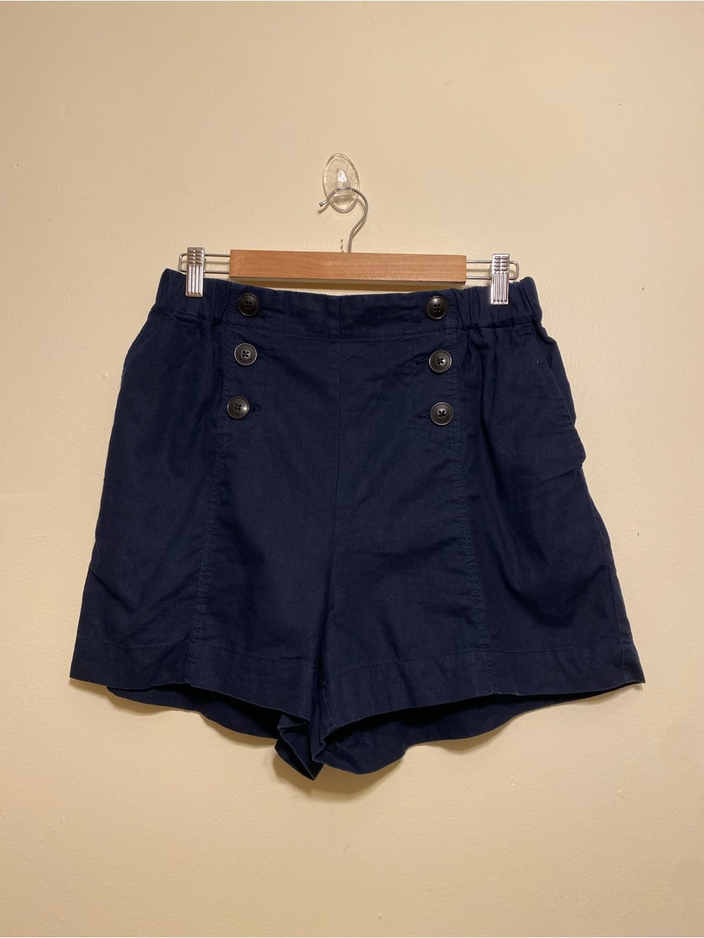 Madewell Navy Button-Front High Waist Bermuda Shorts. Size M. Style NF065